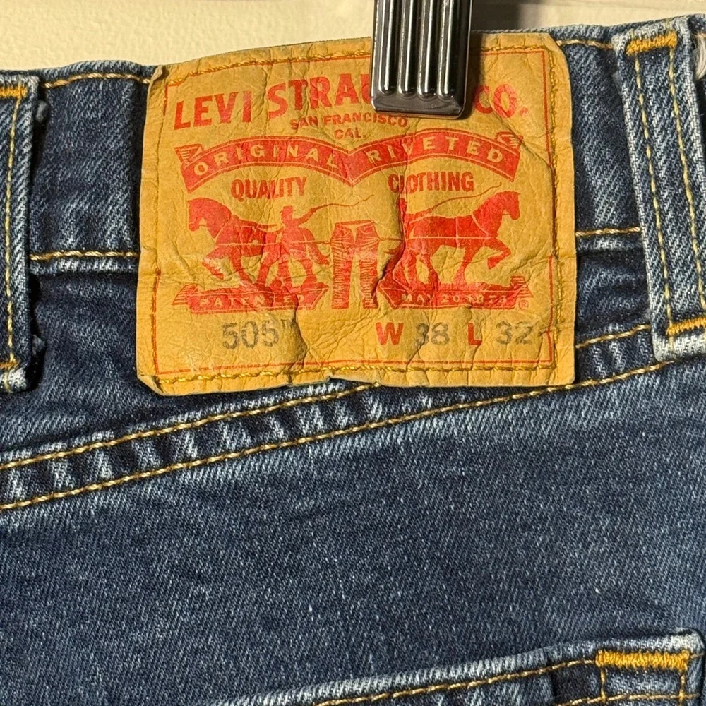 Levi's 505 Regular Fit Mens Jeans 38x29 Tailored Dark Wash Blue Denim 00505-1455